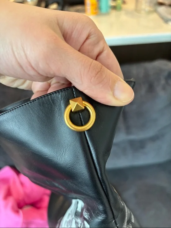 Valentino Garavani Black Leather Ankle Boots with Gray Floral Embroidery - Picture 3 of 4